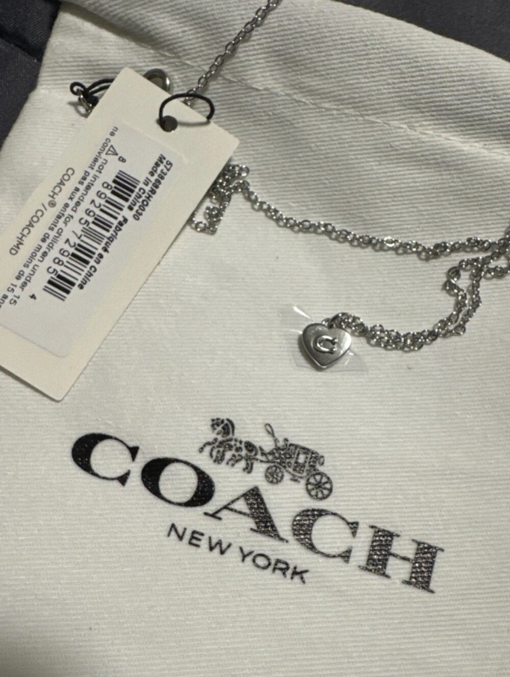 Coach Signature Raised C Heart Pendant Necklace. Silver Tone NWT
